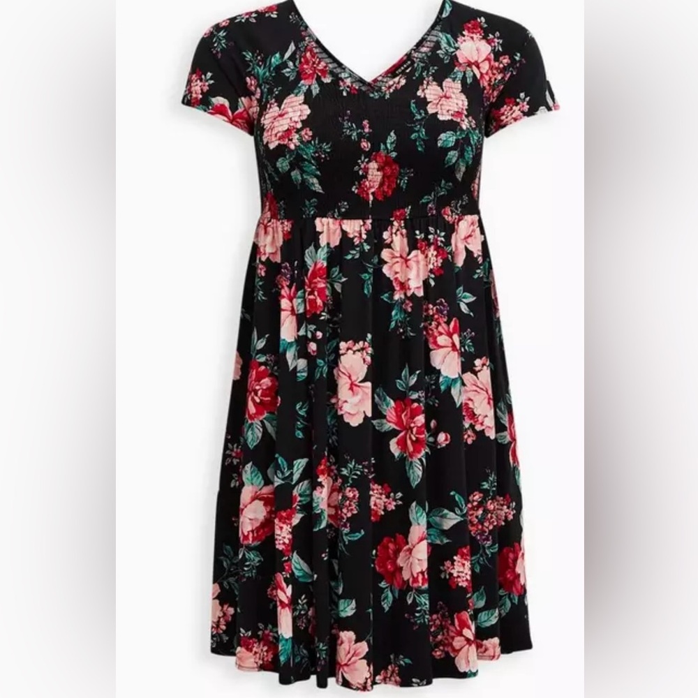 Torrid Mini Challis Smocked Skater Dress Sz 0X NWT Floral Print